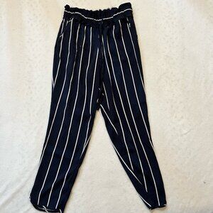 Zara Trafaluc Womens Pants Blue Striped High Waisted Crop Pant Size Small